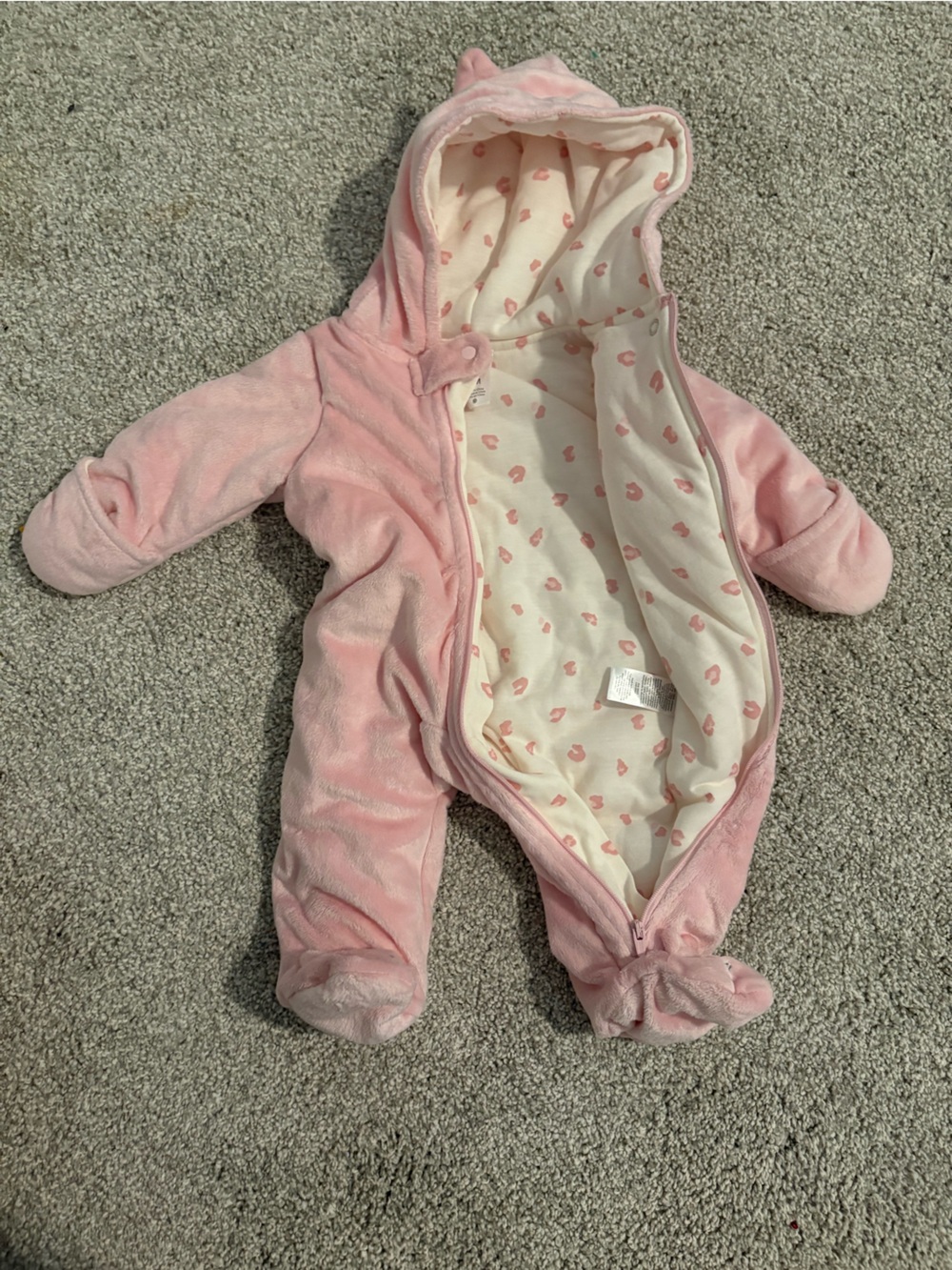 Carter's Soft Pink Plush Hooded Footed One-Piece - Picture 4 of 7